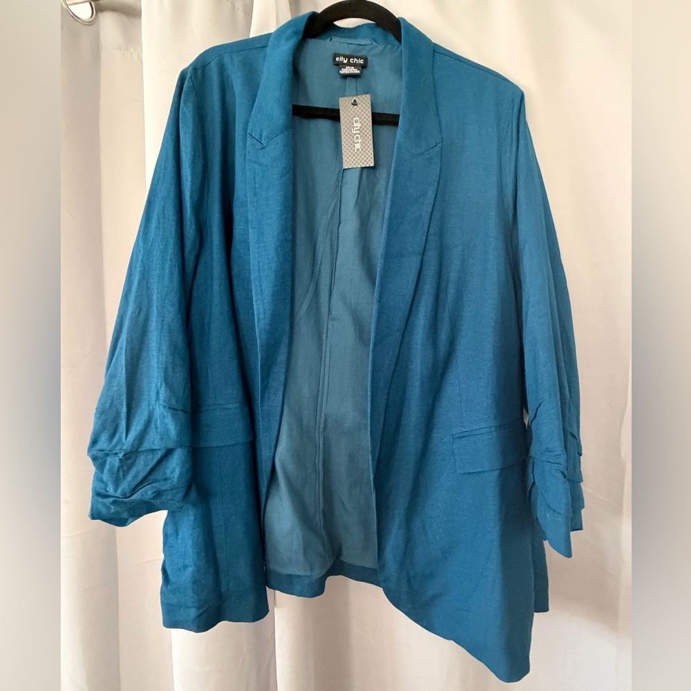 NWT City Chic Teal Open-Front Linen Blazer Jacket - Size 18